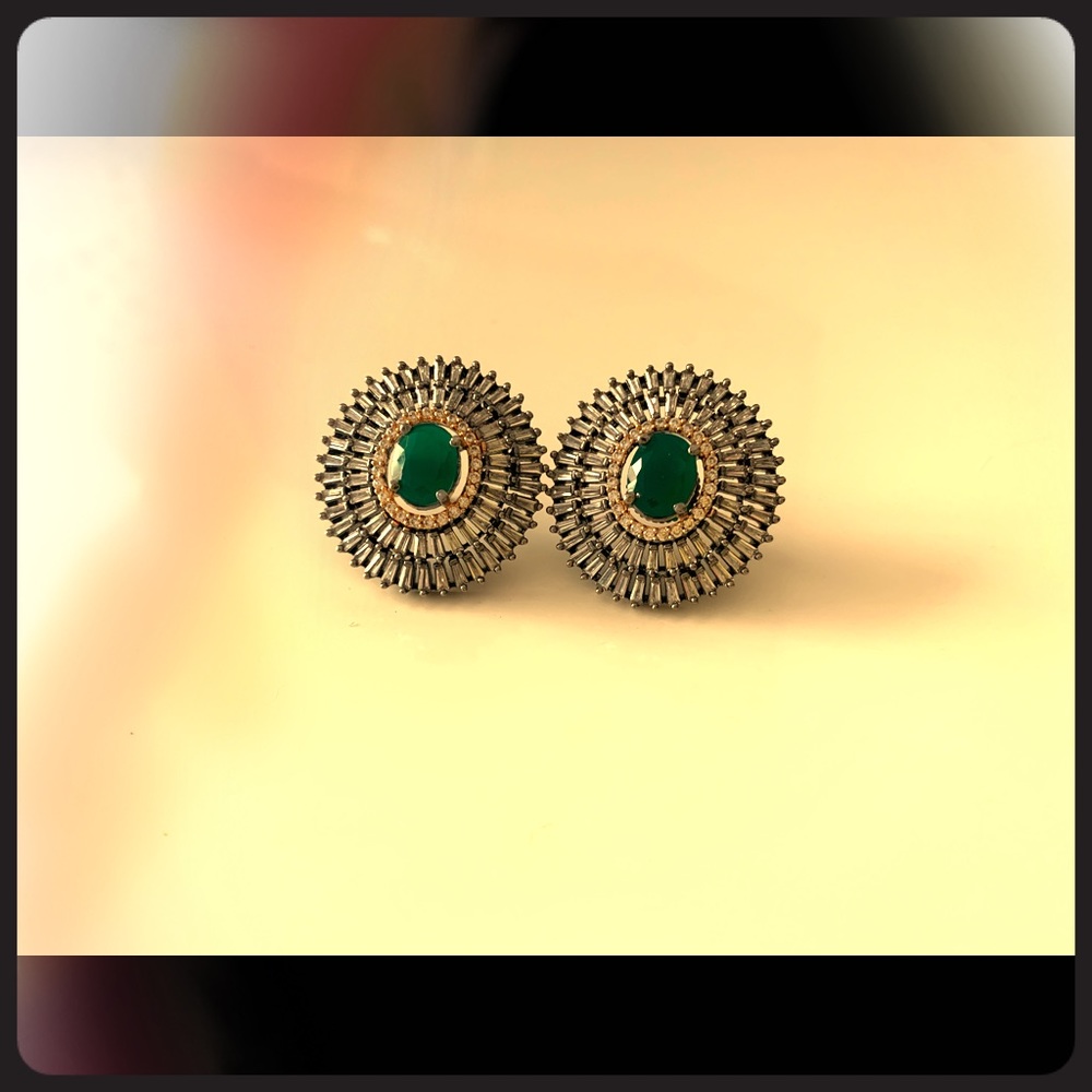 Vintage inspired oversized earrings green stud